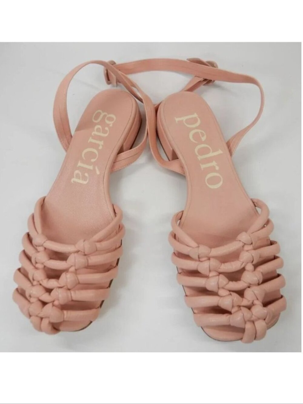 PEDRO GARCIA Emine Knotted Square Toe SANDAL Size 37 7 Pink Leather Low Heel NEW
